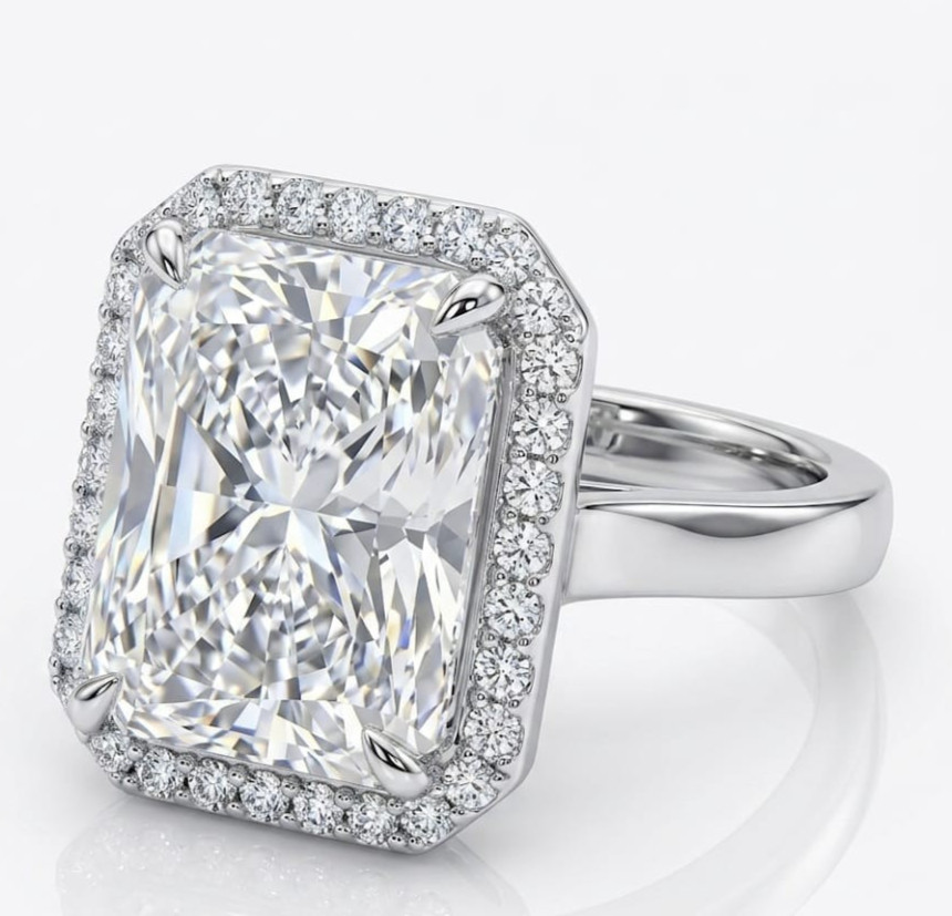 RARE 8.00 Ct Certified Radiant Cut White Natural Diamond Ring White Gold Finish