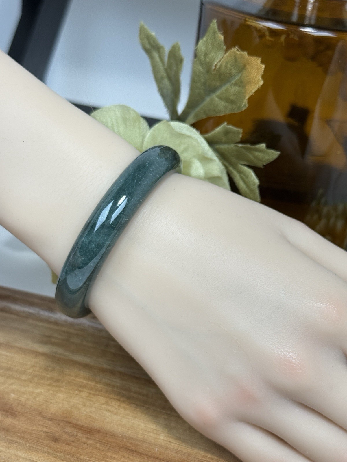 Blue Water Jade Dark Green Hard Bangle Size 55.9 Width 11.8MM w/Certificate
