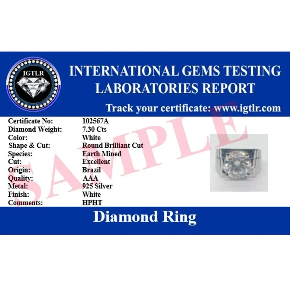 RARE 6.70 Ct Certified White Diamond Round Cut Solitaire Ring In 925 Silver