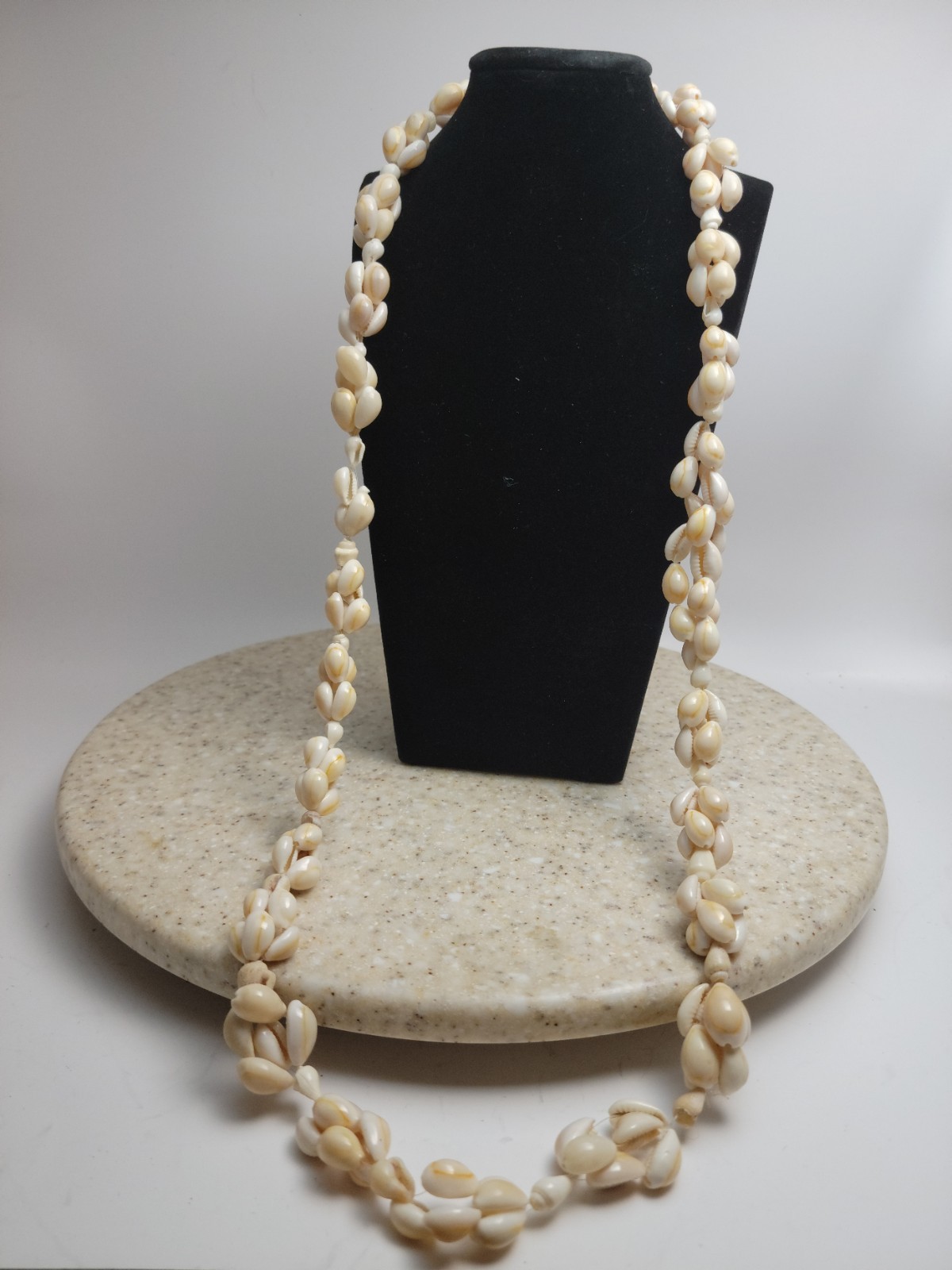 Vintage Genuine Cowrie Shell Cluster Necklace Long Strand Beach Boho Tribal