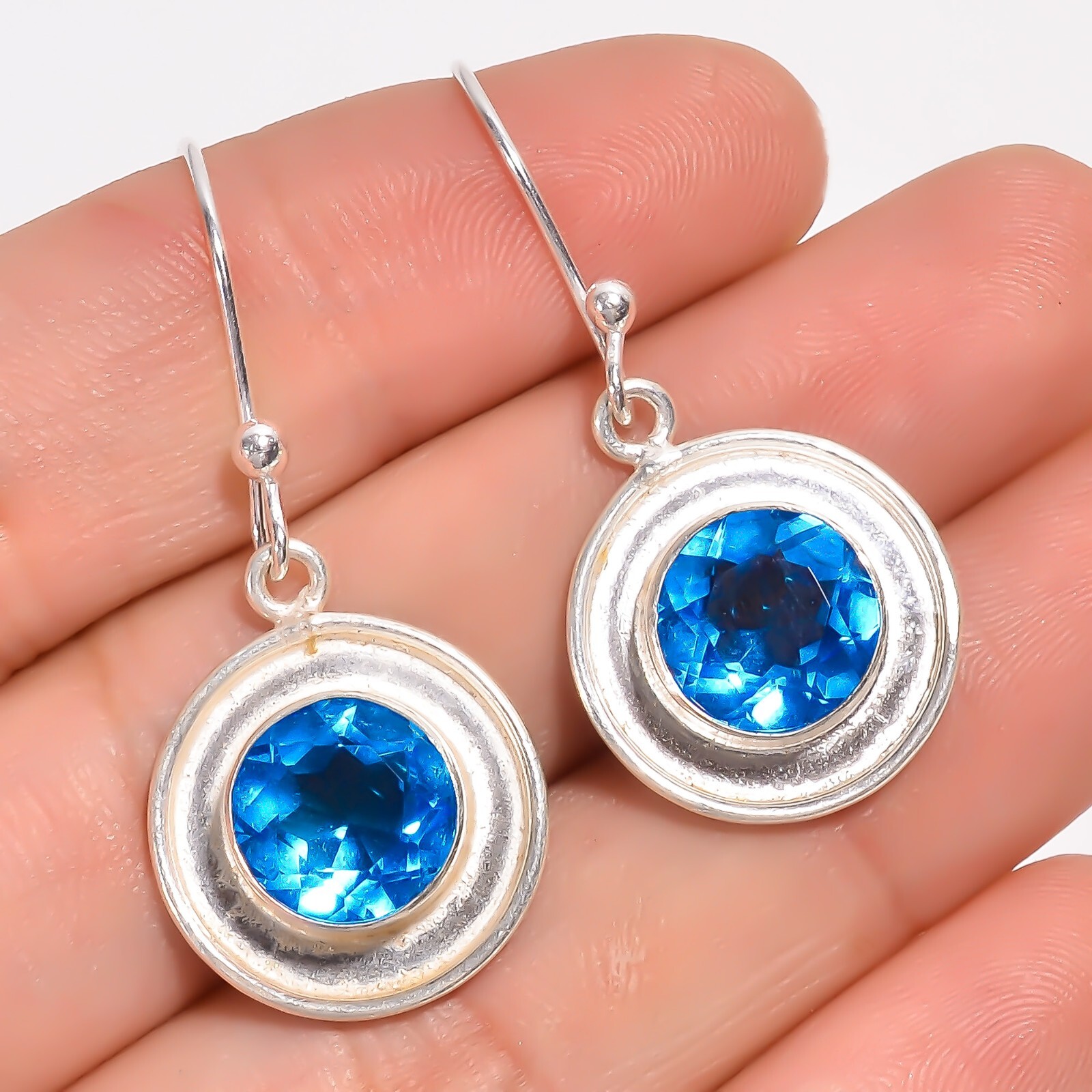Swiss Topaz Gemstone Earrings 925 Sterling Silver Handmade Jewelry 1.6″ For Her