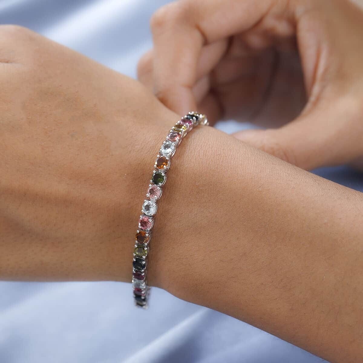 Multi-Tourmaline Tennis Bracelet in Platinum Over Sterling Silver (6.50 In) 8.50