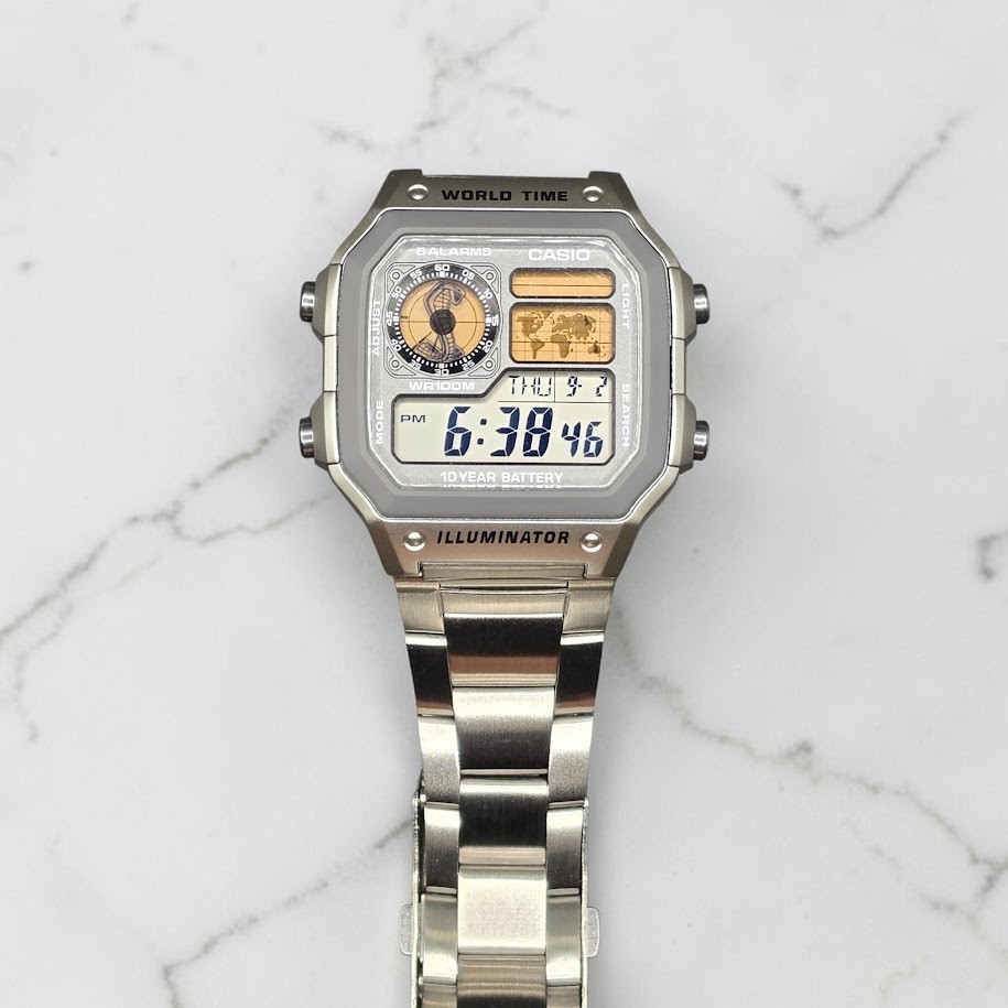 Silver CASIO AE-1200WHD. Royale Watch Mod. Shelby Cobra Gold Filter