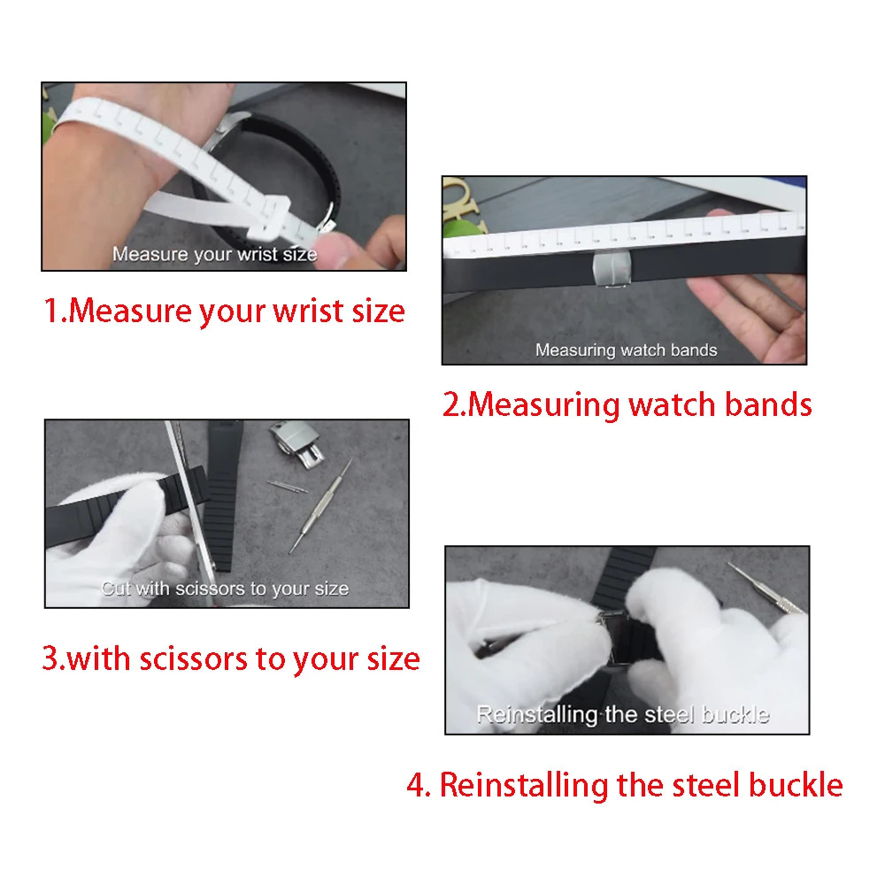 Cut to Size FKM Watch Strap 18MM 19MM 20MM 22MM Butterfly Clasp