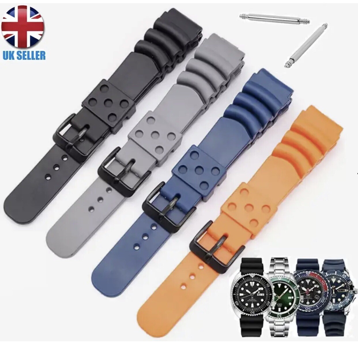 CITIZEN SEIKO COMPATBILE BLACK BUCKLE RUBBER DIVER SPORT WATCH STRAP BAND