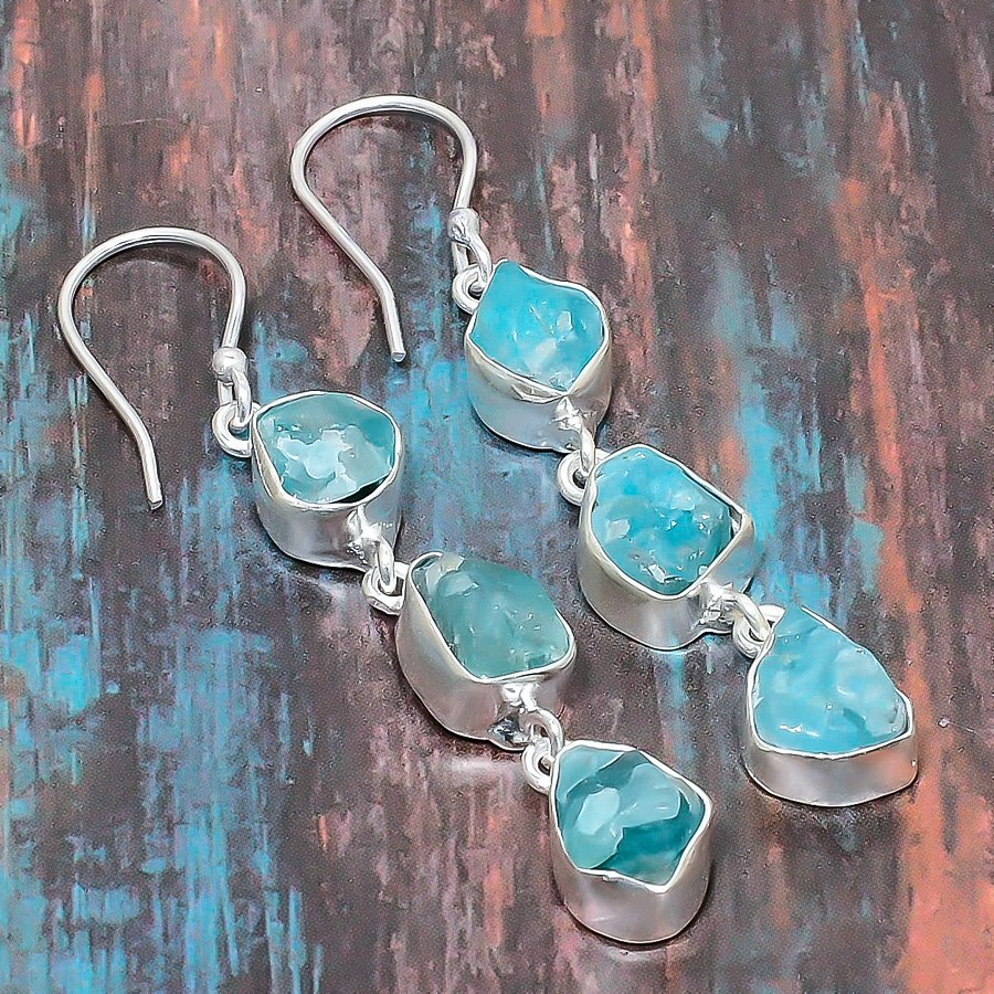 Apatite Rough Gemstone Handmade Jewelry Earring 2.56″ d464