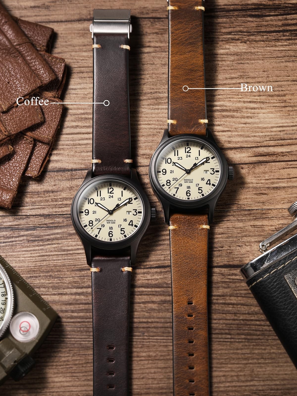 Retro Oil Wax Leather Watch Band 18 20 22mm Quick Release Foldover Clasp
