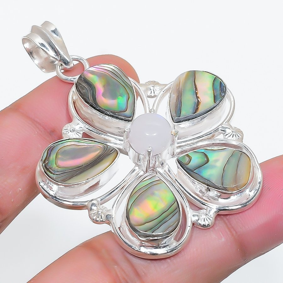 Abalone Shell Gemstone Handmade 925 Sterling Silver Jewelry Pendant Size 2.20″