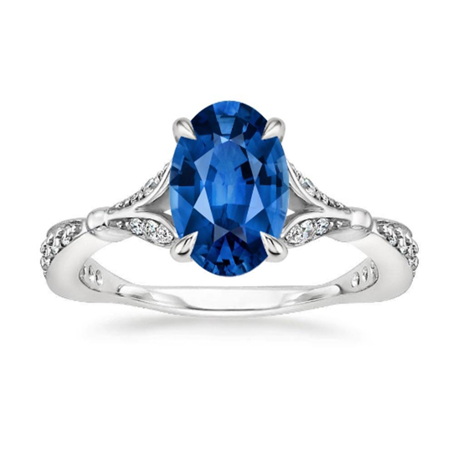 2.56 Ct Oval Cut Natural Sapphire Diamond Wedding Ring 14K White Gold Size 7