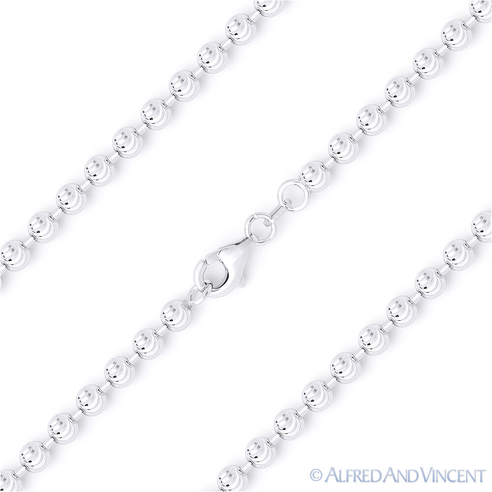 2.3mm Moon-Cut Ball Bead Link .925 Italy Sterling Silver Italian Chain Necklace