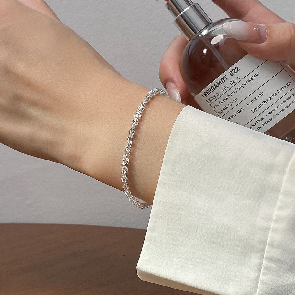 Women Real s925 Sterling Silver Sparkling Foxtail Chain Bracelet Bangle 8.3 in