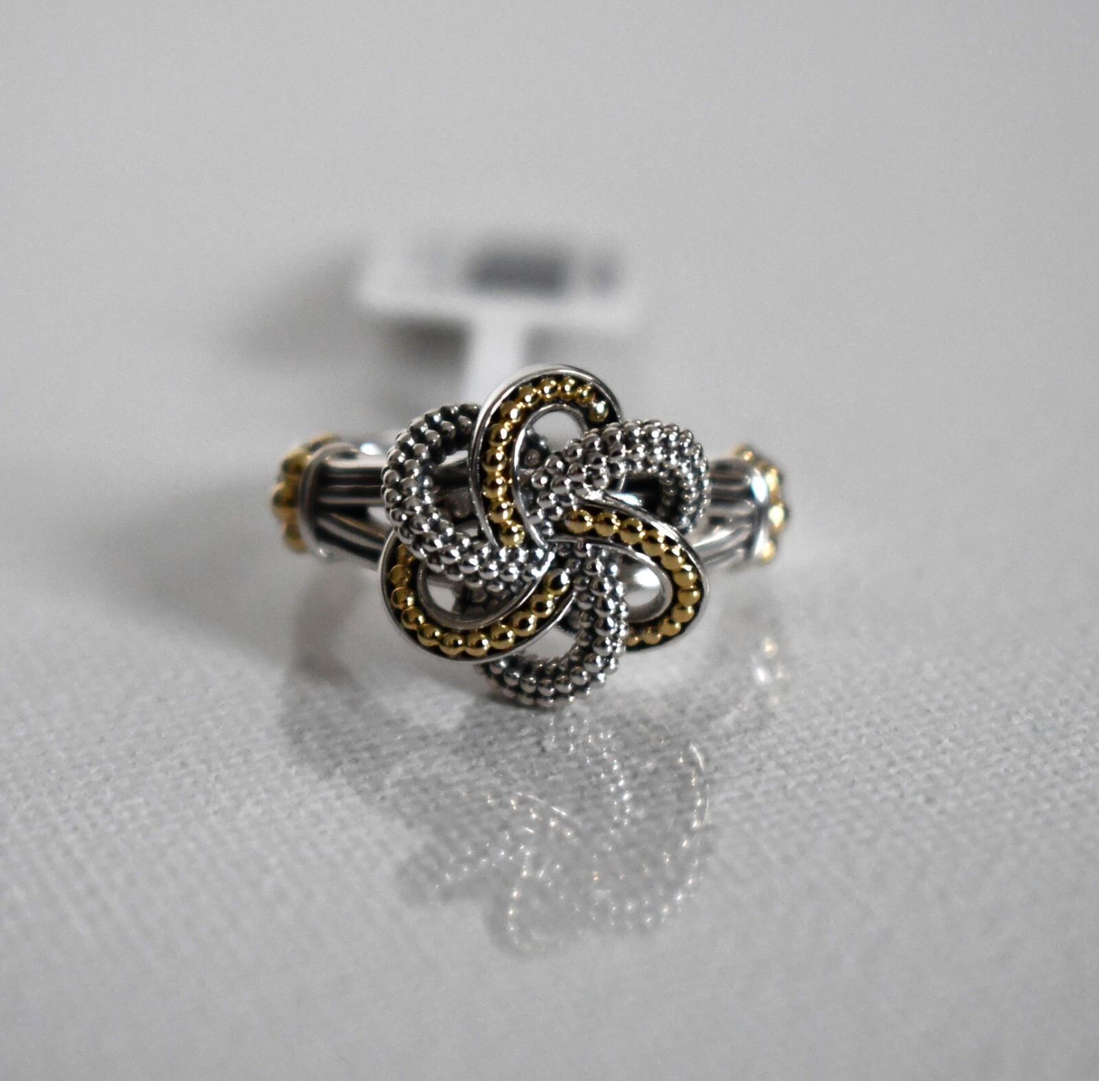 NEW LAGOS LOVE KNOT 925 STERLING SILVER & 18K GOLD Two-Tone LOVE KNOT Ring 7