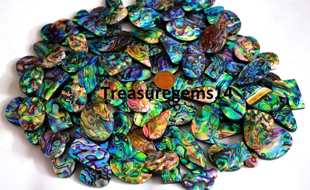 500 CT WHOLESALE LOT NATURAL RAINBOW FIRE ABALONE SHELL CABOCHAN GEMSTONE