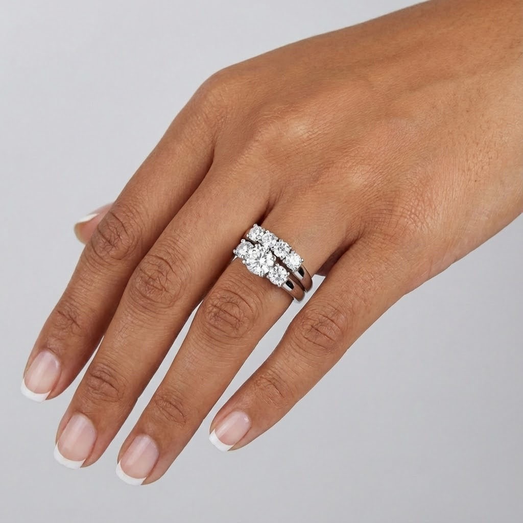 14K Gold Engagement Ring Set Trellis 1.80 Carat Round Lab-Grown Diamond E VS1