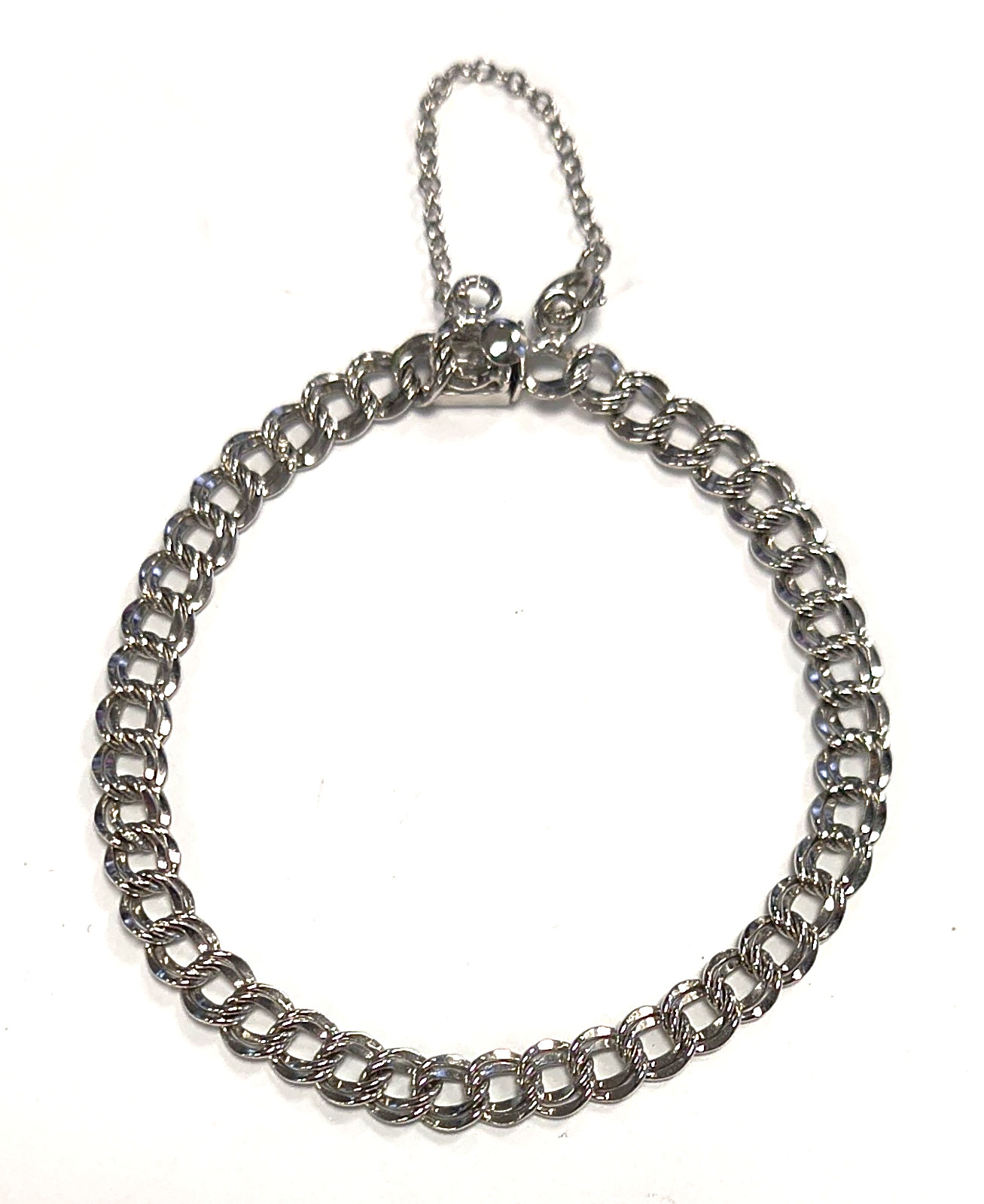 Vintage Signed ELCO 925 Sterling Silver Double Ring Chain 7″ Charm Bracelet