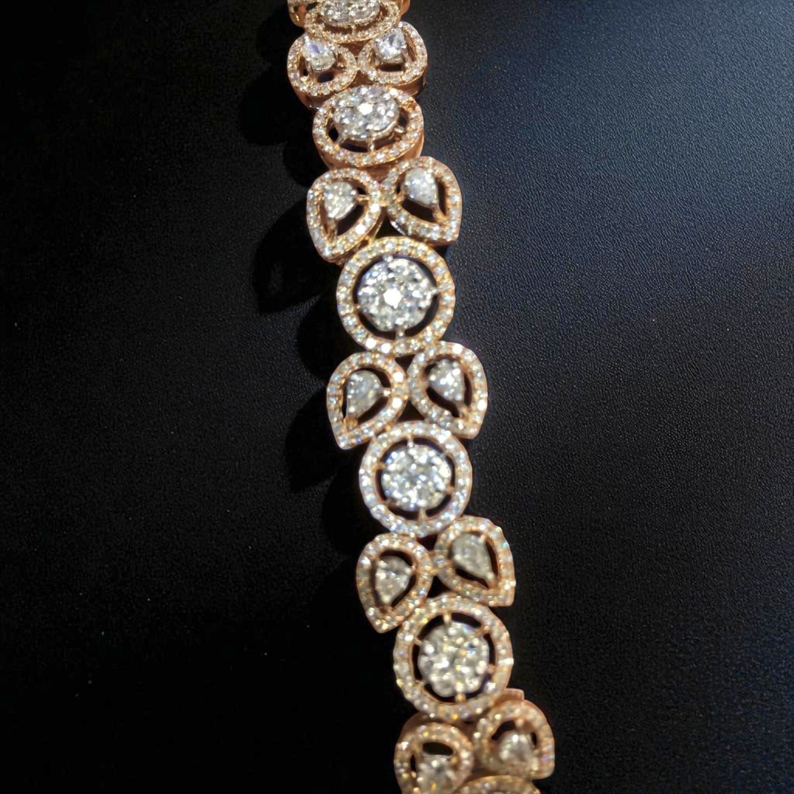 Beautiful 7.83 Cts Round Pear Shape Natural Diamond Statement Bracelet 14K Gold