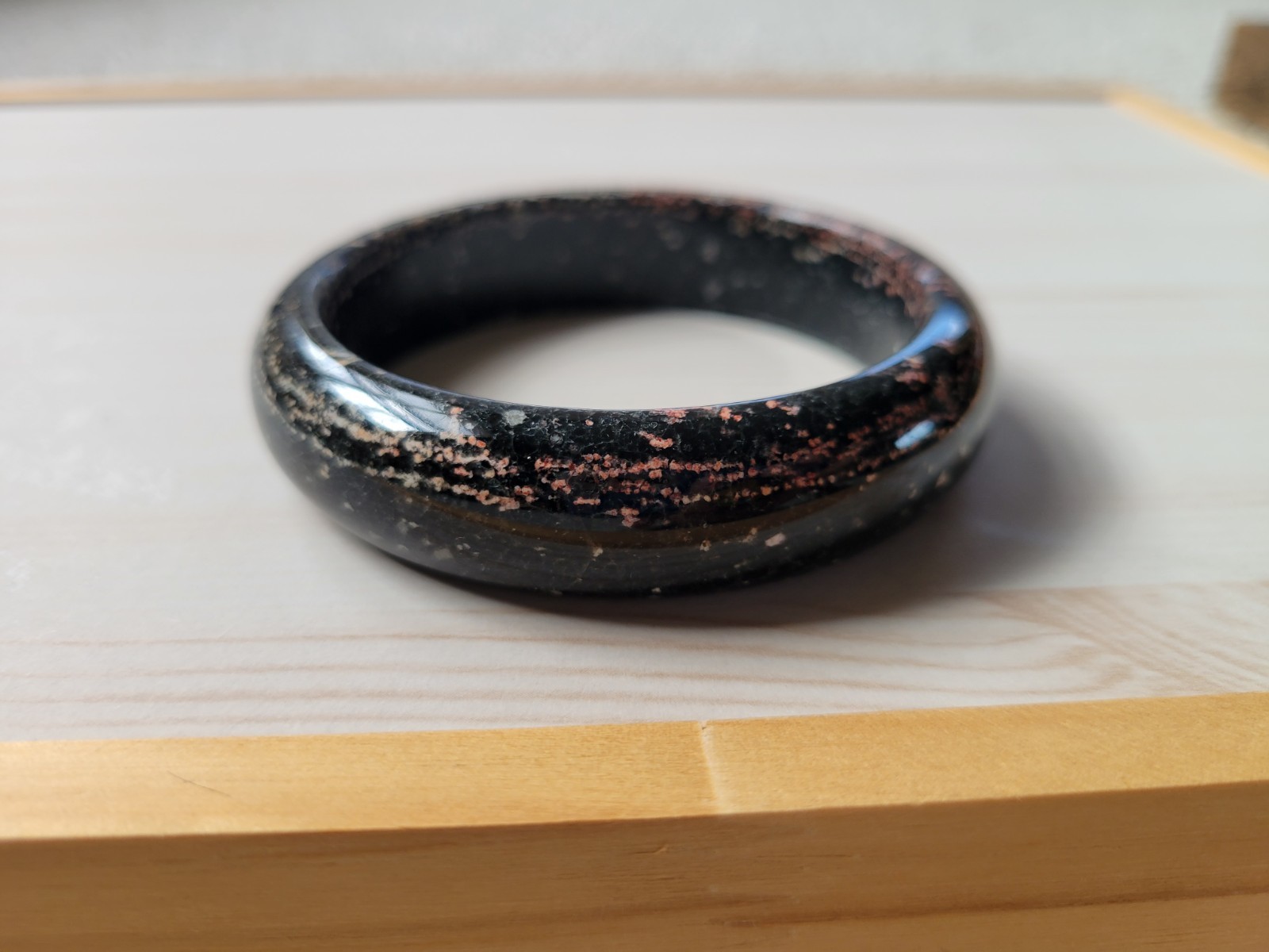 Natural Snowflake Obsidian Bangle inner Diameter 60mm-61mm Black