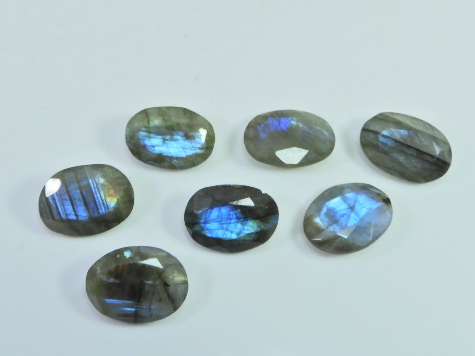 Natural Checker Cut Labradorite Flat Back Oval Cabochon Gemstone 7 Pcs Lot