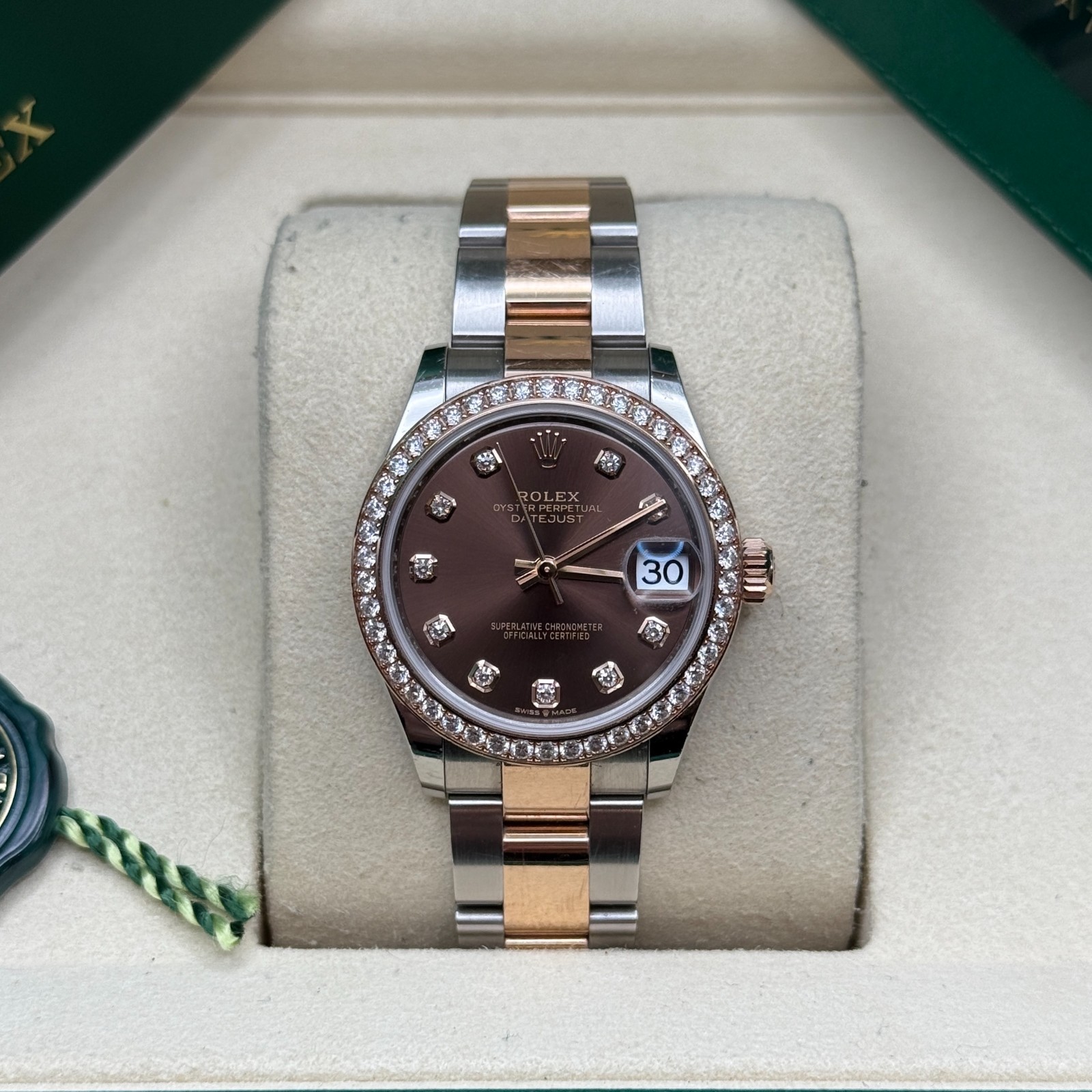 Rolex Datejust 31 Chocolate Diamond Dial Two Tone Rose Gold Diamond Oyster