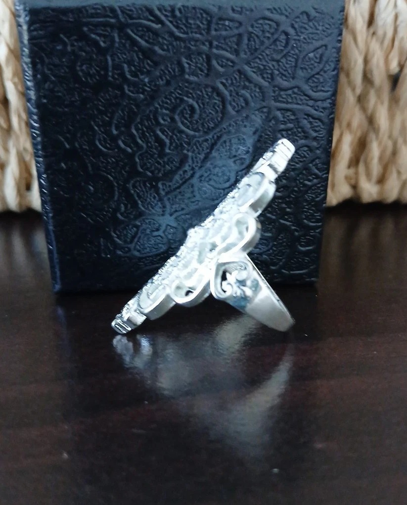 925 Sterling Silver Size 7 Ornate Filagree Long Pointed Ring