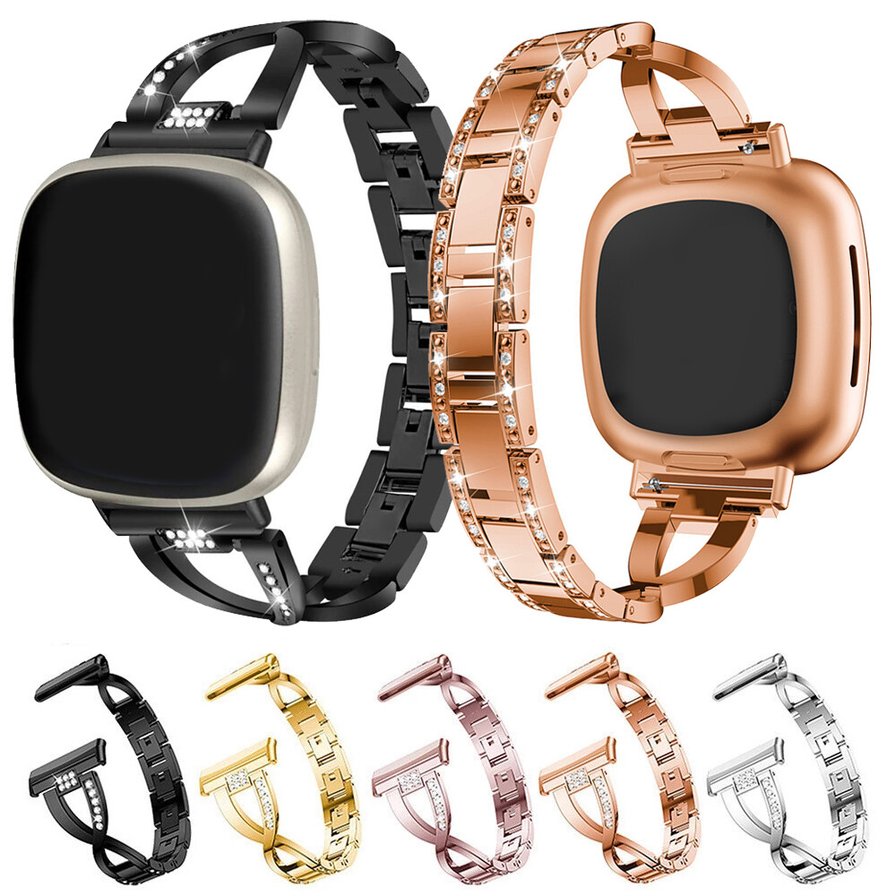 Strap +Bling Diamond Case for Fitbit Versa 4 3 /Sense 1 2 Bling Metal Watch Band