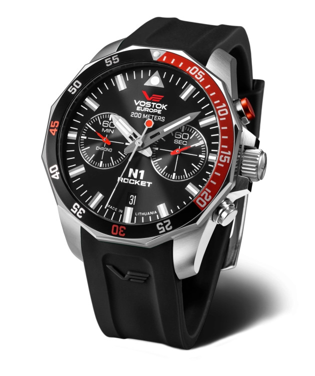 Genuine Vostok-Europe 22mm black silicon strap, polished buckle – N1 Rocket