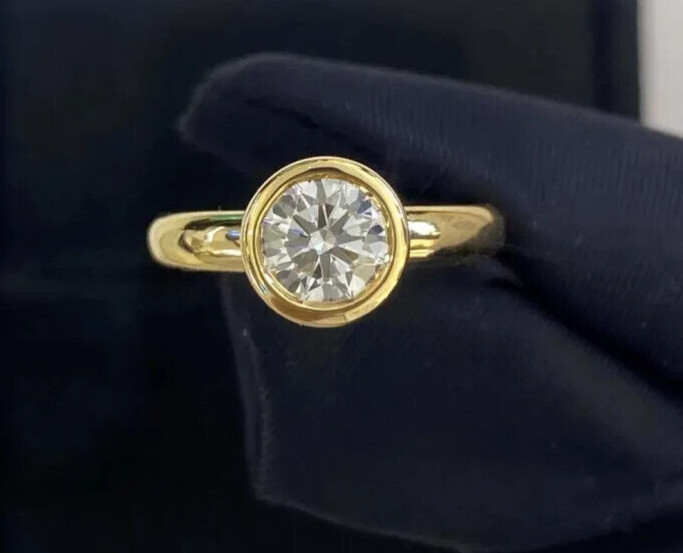 2.00 CT Round EF VS/SI Lab Created Diamond Women Bezel Set Ring 14K Yellow Gold