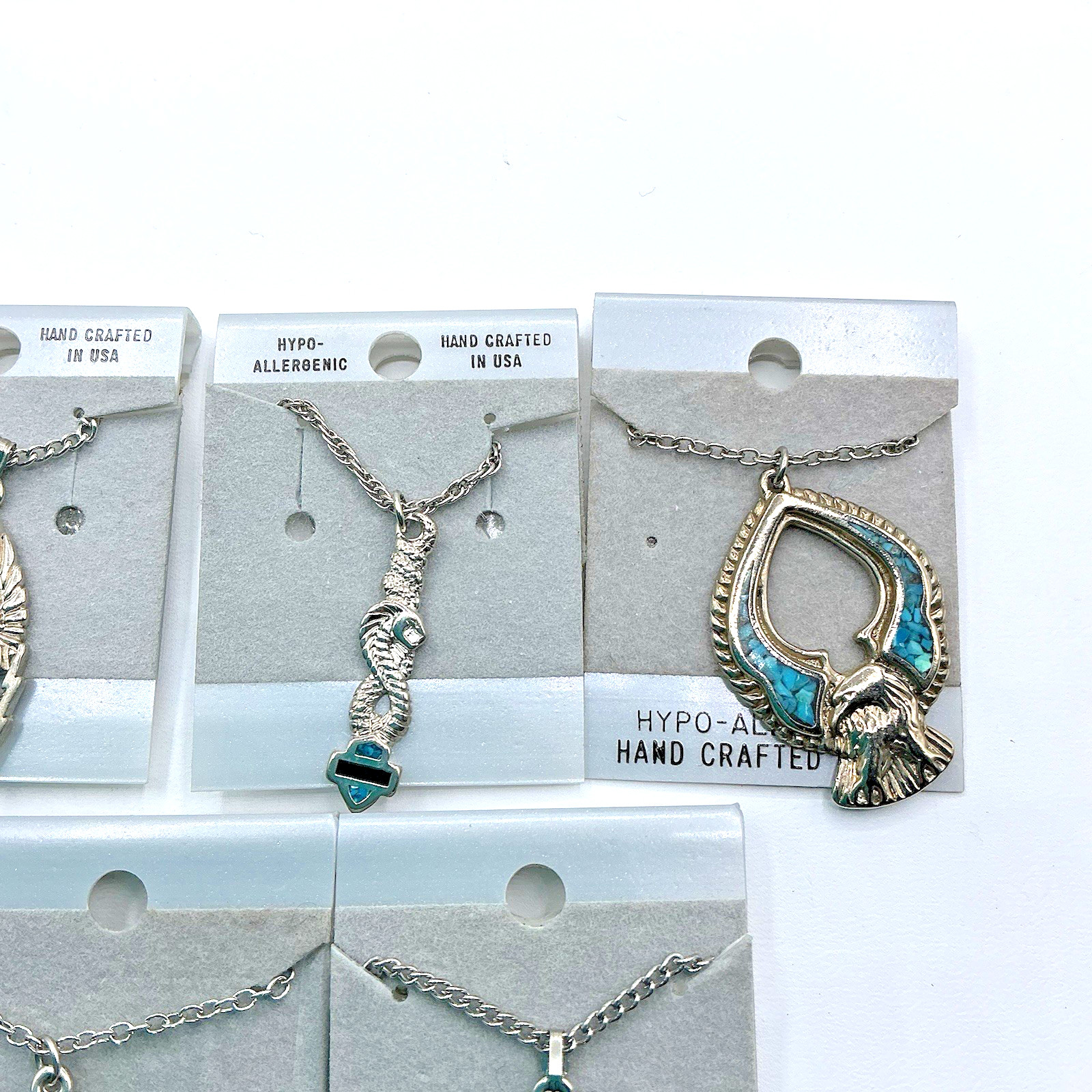 Vtg Silver Tone 18” Necklace Lot of 9 Hand Crafted In USA Cross Wing Snake Gift