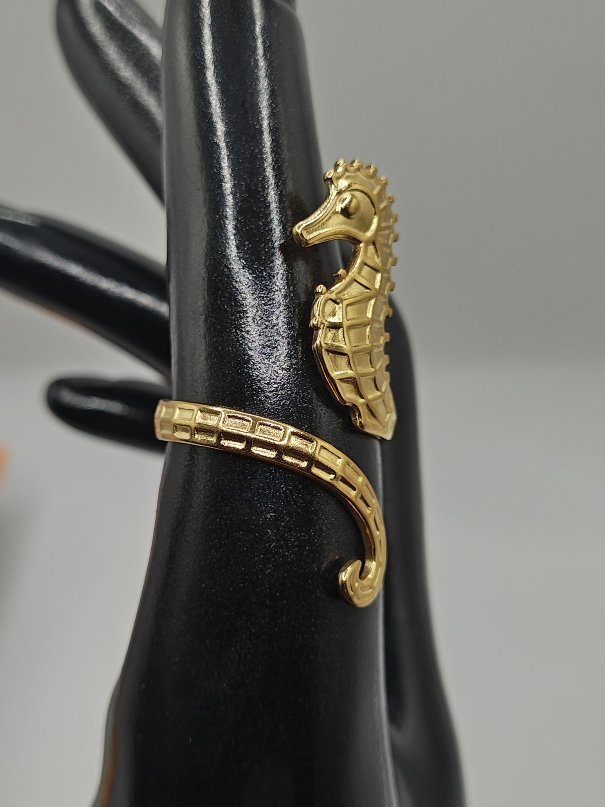 18K Gold Plated 304 Stainless Steel Beach Seahorse Adjustable Bypass Ring Size 7