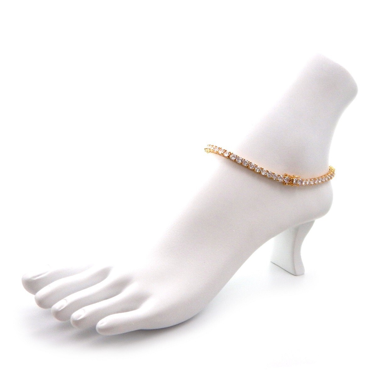 3mm 12″ Tennis Chain Anklet Cubic Zirconia Ankle Bracelet 14k Gold Plated