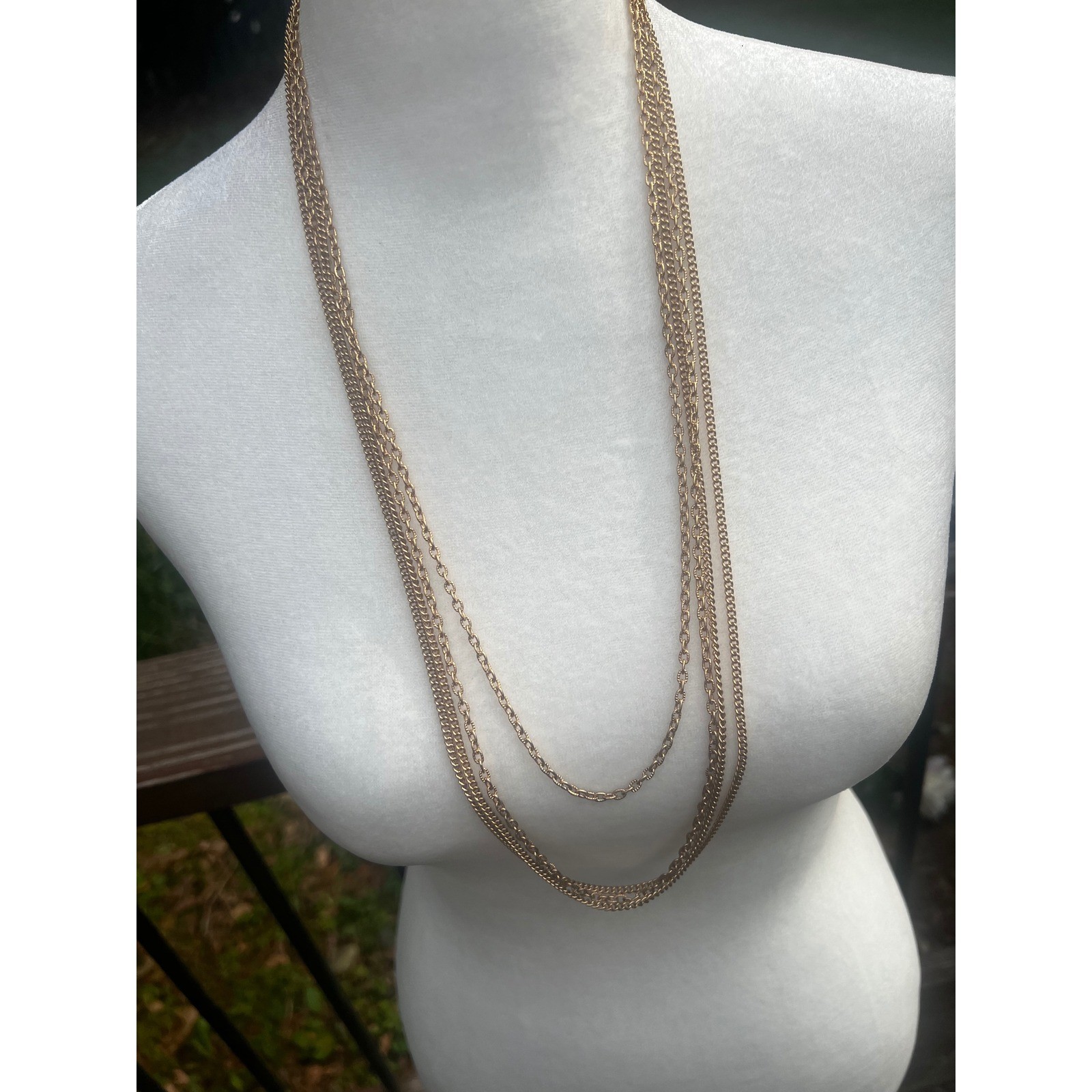 Vtg Gold Tone Multi Strand Layered Chain Necklace Sliding Orb Clasp Retro Chic