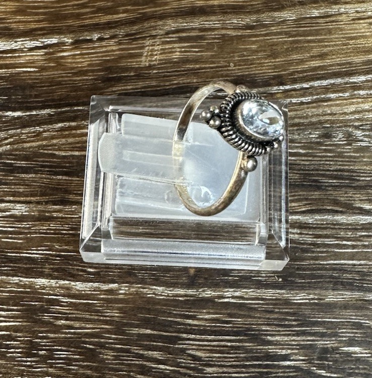 Vintage Sterling Silver FAS Oval Beaded Coil Edge Cubic Zirconia Ring Size 7.5