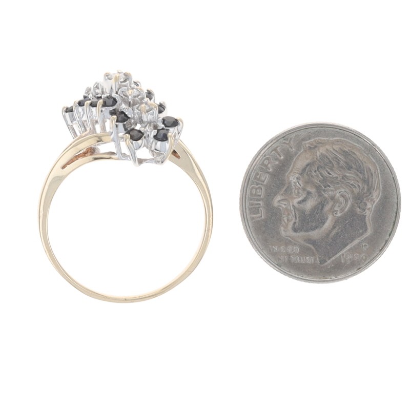 Yellow Gold Sapphire Diamond Cluster Cocktail Bypass Ring 10k 1.06ctw Waterfall