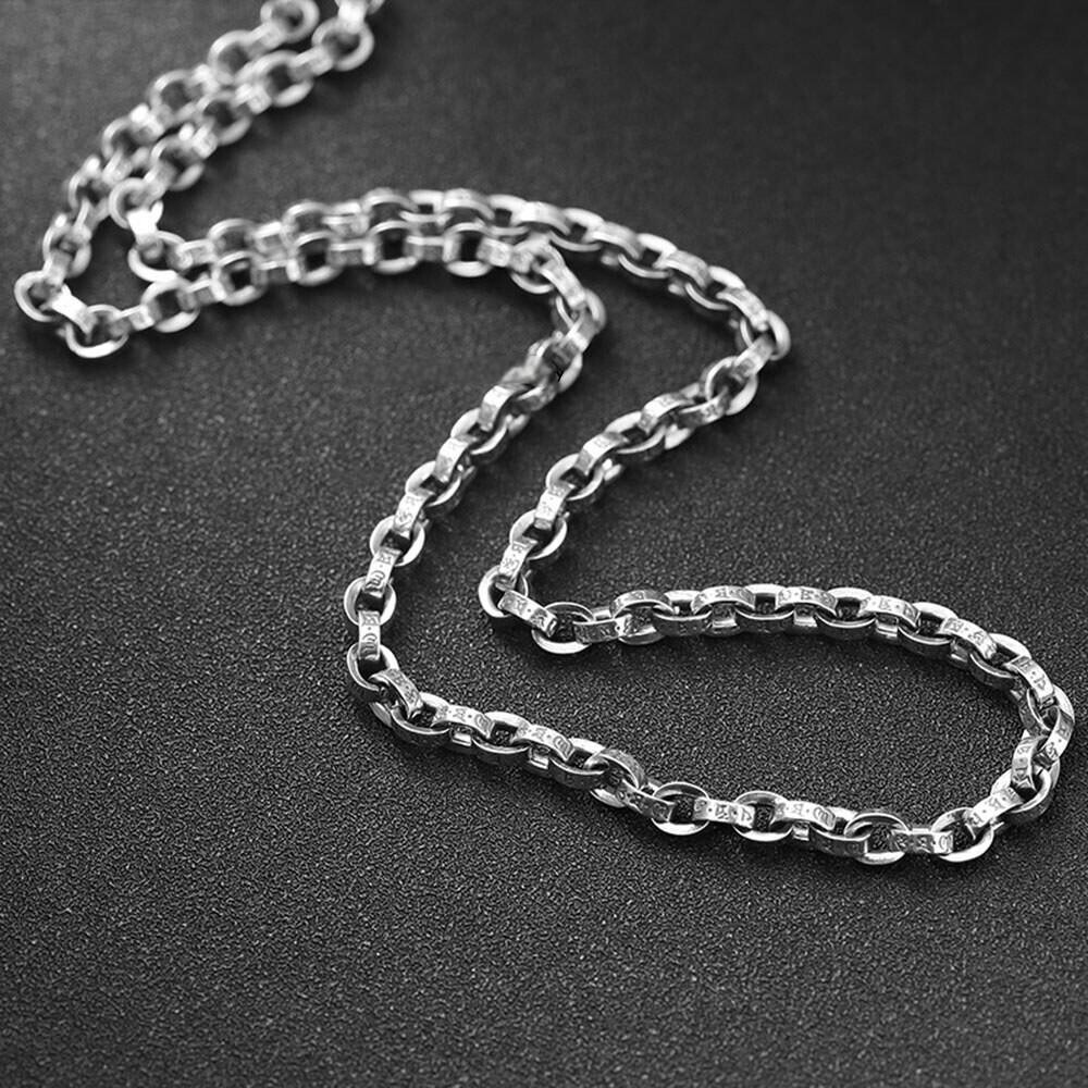 Pure S925 Sterling Silver Chain 5mm Six Words Cable Link Necklace 44-45g 23.6in