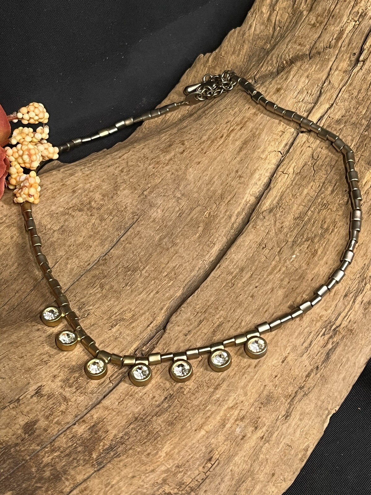 Vintage Silver Tone Necklace W Hanging Rhinestones ;Adjustable Length