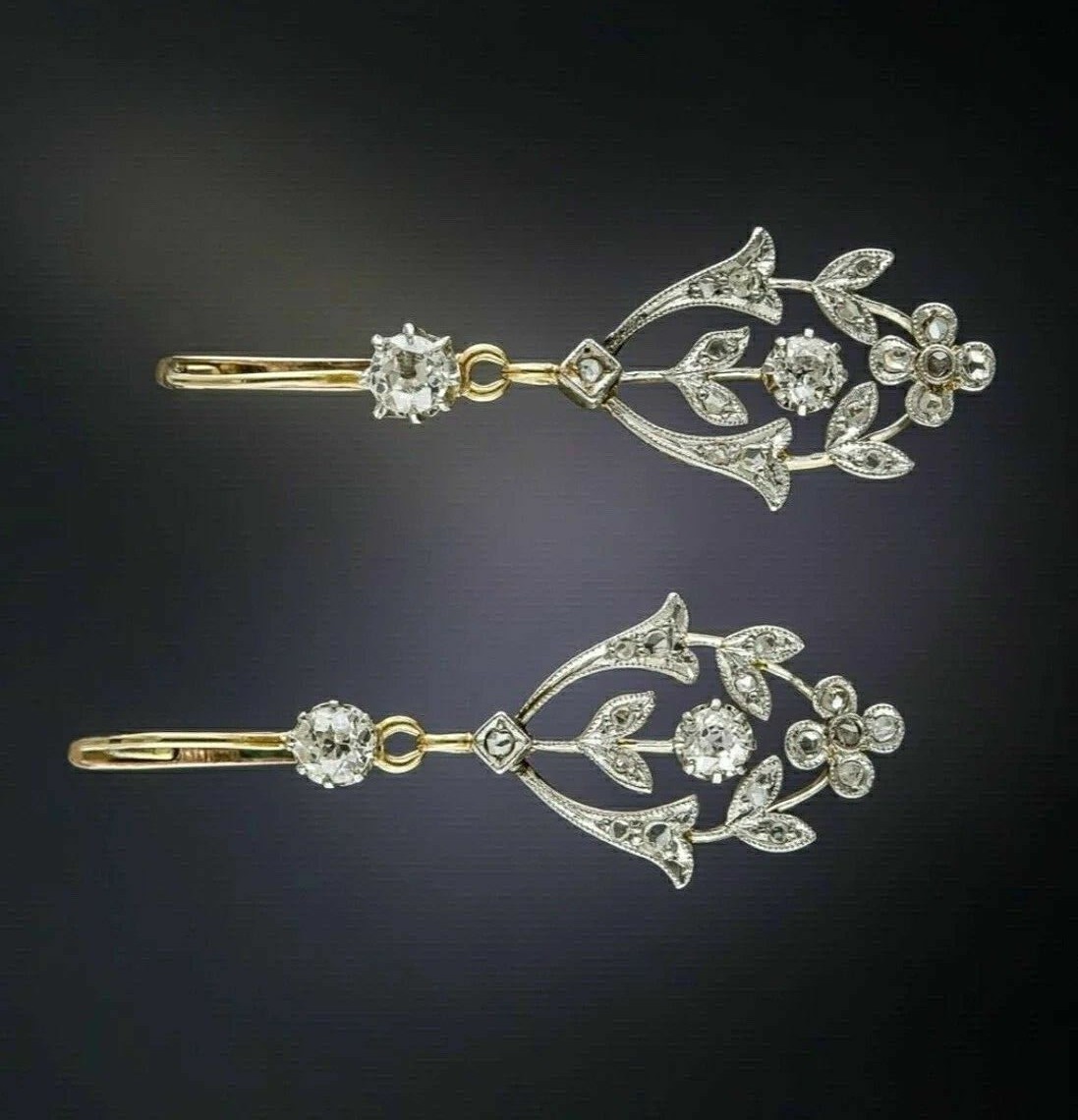 Art Dec Drop Earrings In 14K Yellow Gold Plated 2Ct Round Cut Simulated Diamond