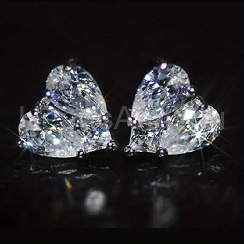 1ct Pear Cut Moissanite Heart Shape Stud Earring for Women 14K White Gold Plated