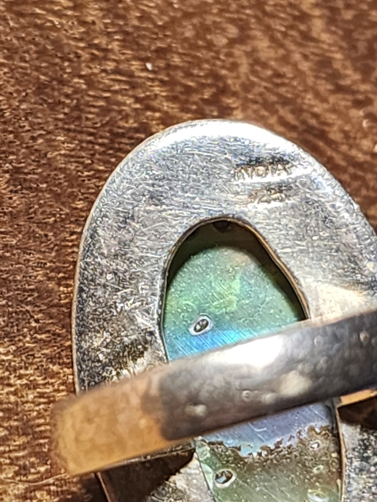 Vintage 925 Sterling Silver Abalone Quartz Doublet Statement Ring Size 7…