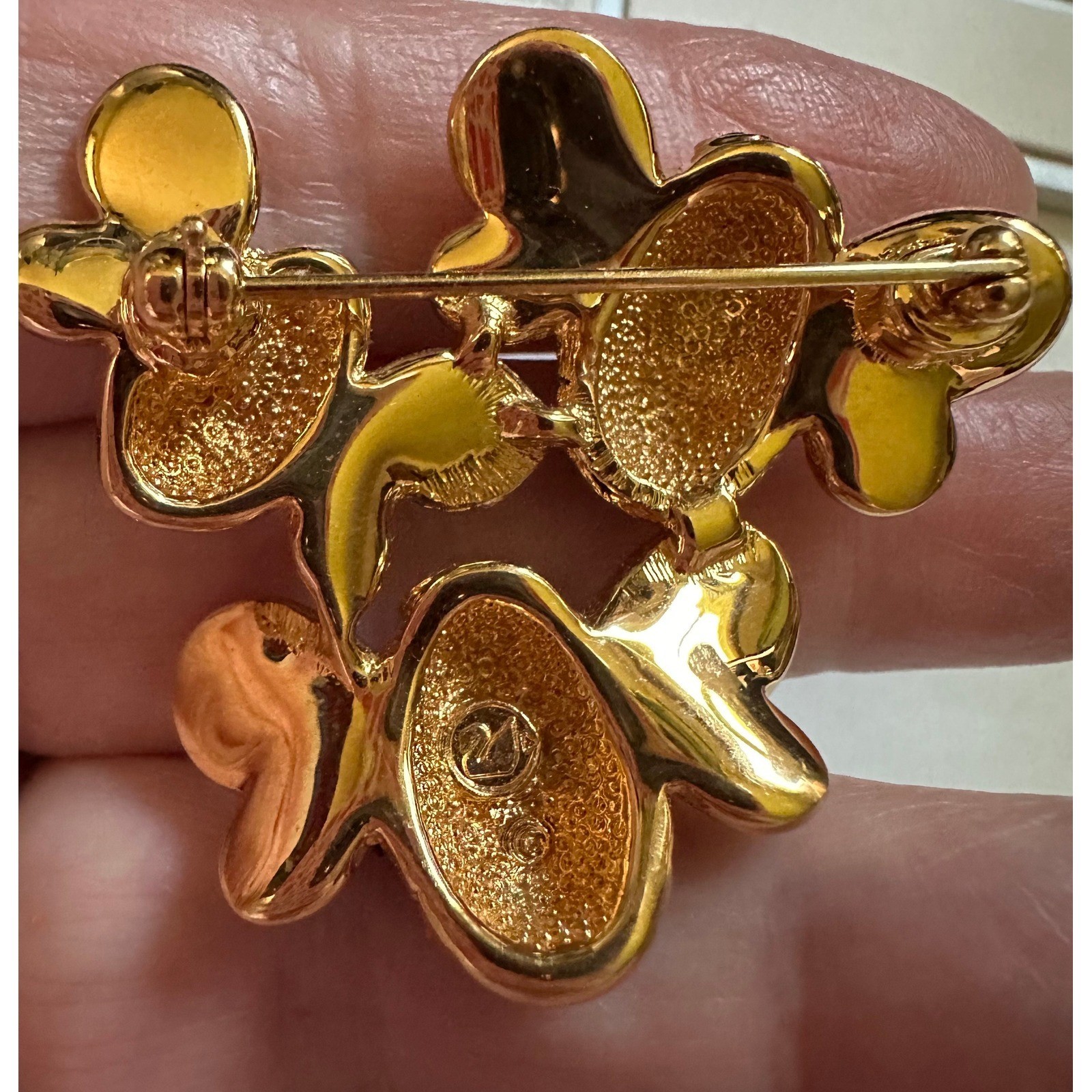 Swarovski Triple BumbleBee Pin Gold Tone Black & Clear Crystal