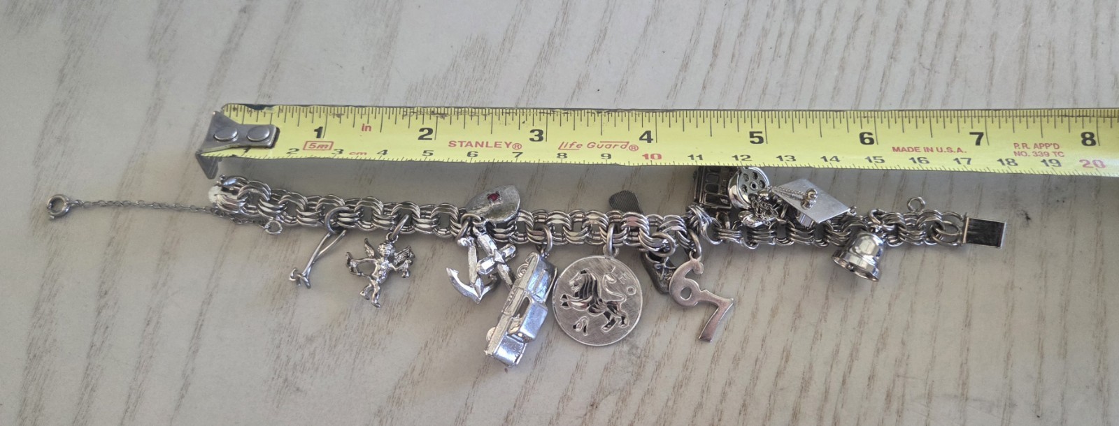 VTG Elco Double Link CHARM Bracelet 13 Charms Sterling Silver 7″ 45 Gram