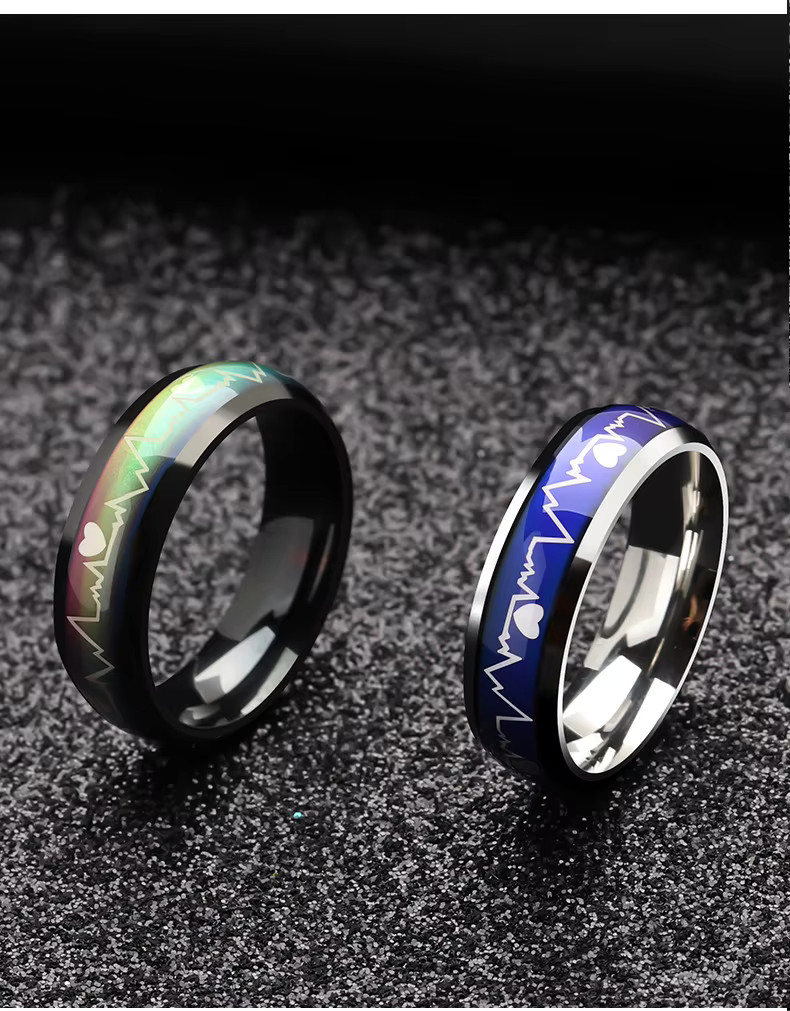 Stainless Steel Non-Tarnish Color Changing Mood Ring Temperature Women Men R47