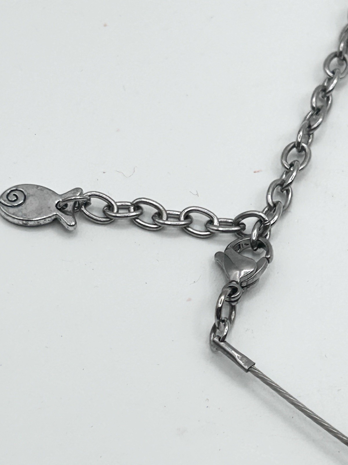 Vintage Feifish Brand Segmented Fish Necklace Silvertone 7″-9″ Adjustable