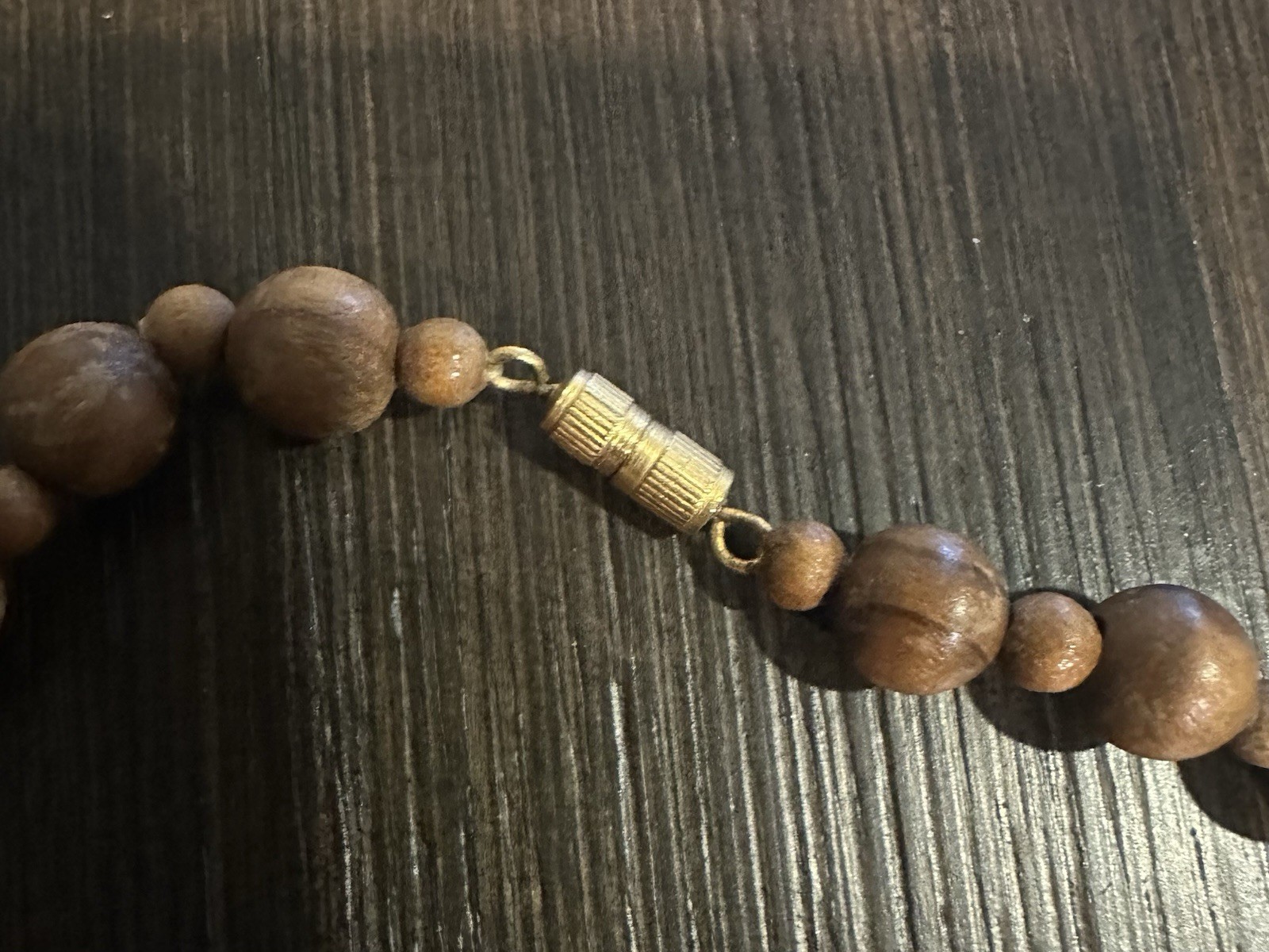 Vintage 1970s Chunky Graduated Wooden Bead Necklace with Brass Barrel Clasp