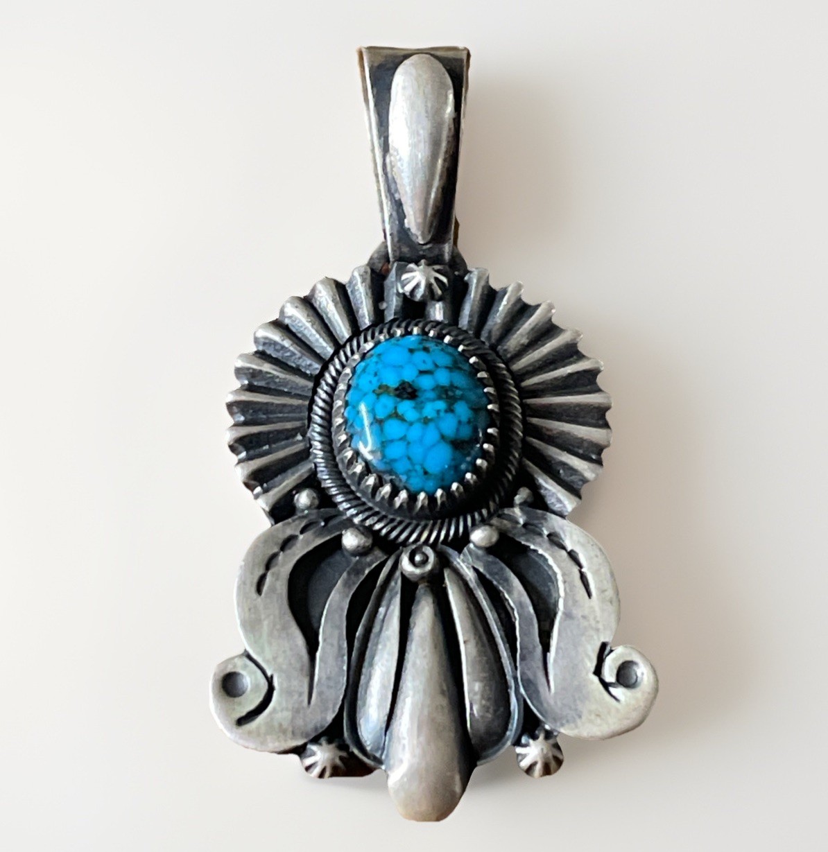 Derrick Gordon Navajo Spiderweb Turquoise Necklace Pendant Sterling Silver