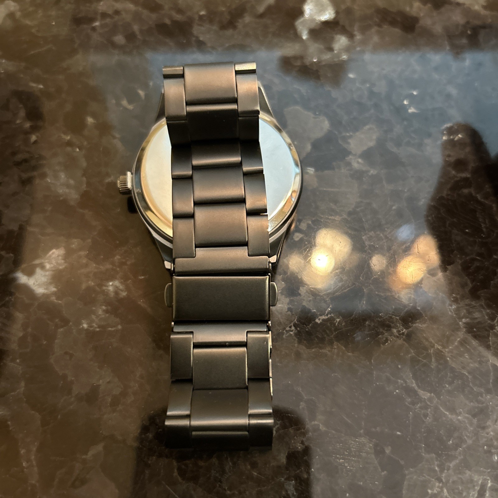 NEW PX Men’s Brushed Stainless Steel Bracelet Link Black Dial Watch