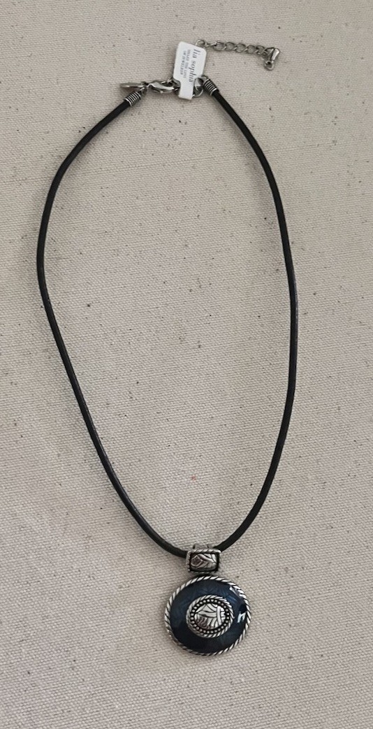 Lia Sofia Regatta Deep Blue Silver Enamel Leather Cord Pendant Necklace NWT