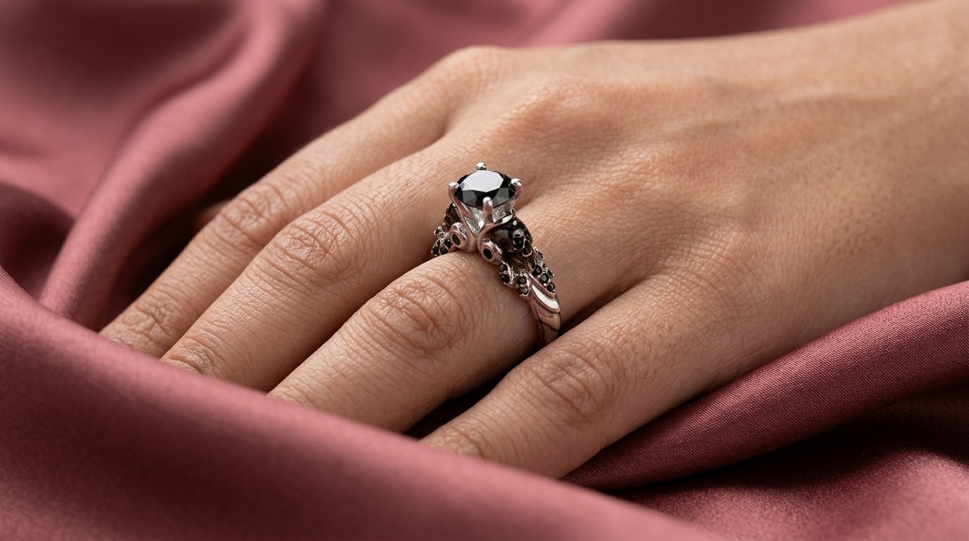 Bold Elegance 1.5Ct Black Round Moissanite Art Deco Prong Ring Wedding Gift