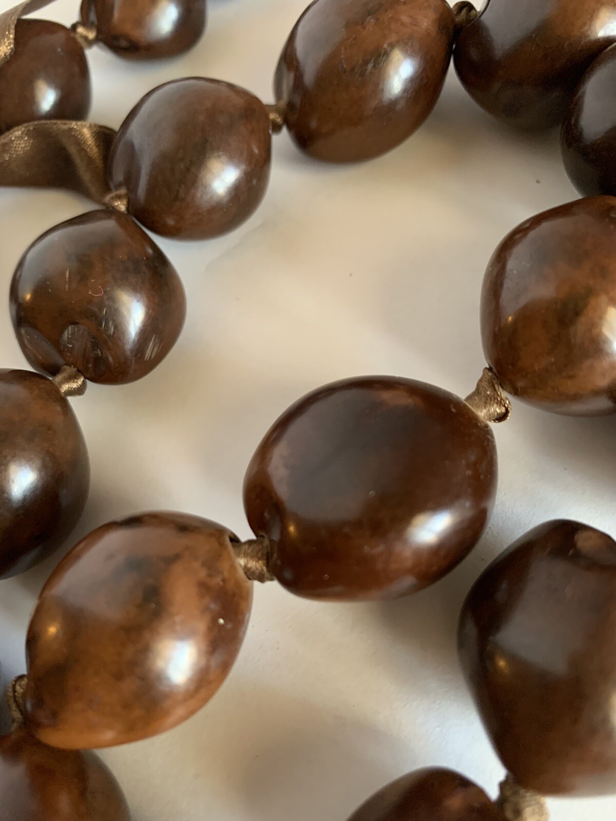 Dark Brown Kukui Nut Lei Natural Beads Necklace