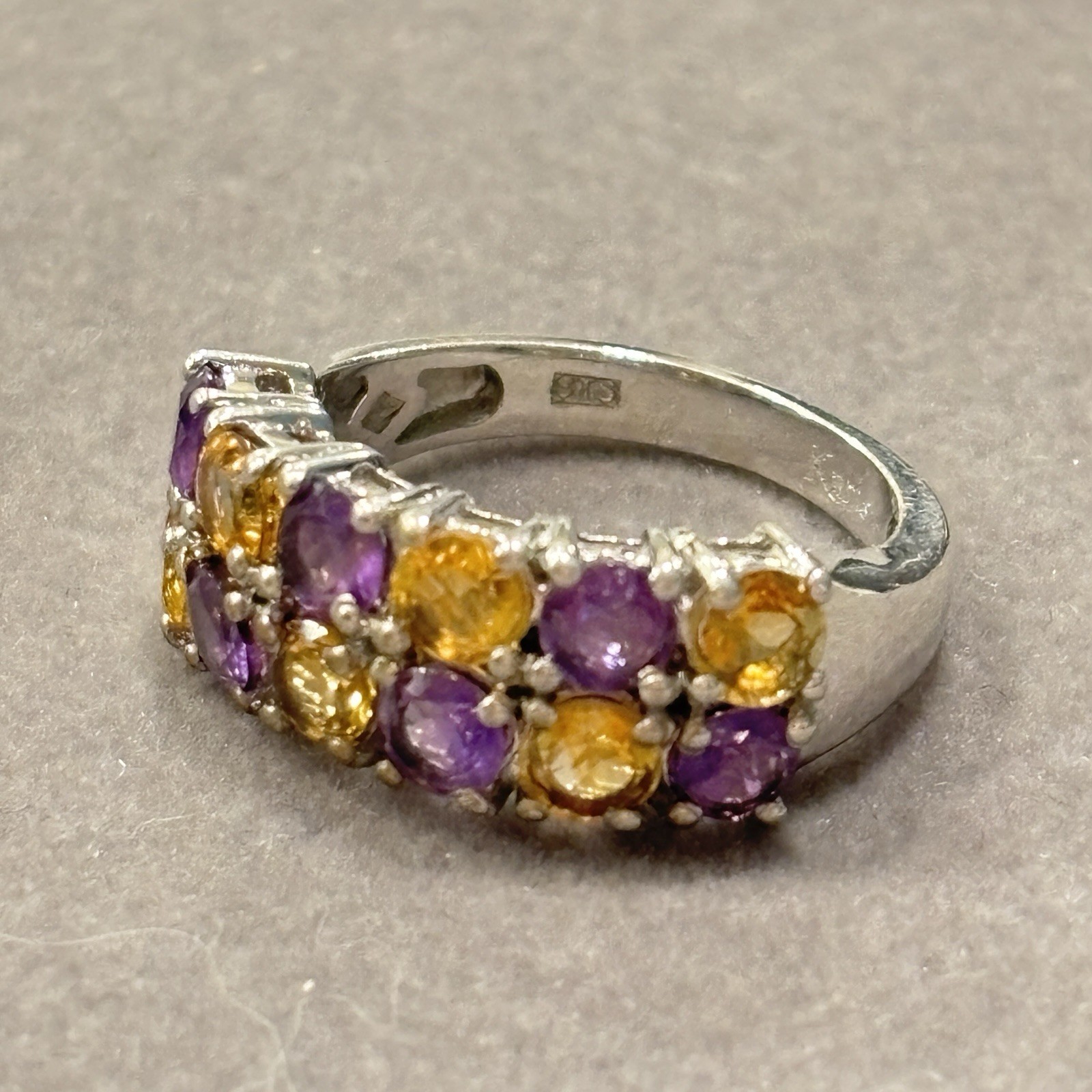 STS Karis Ring Rhodium Plated Cluster Cocktail Genuine Gemstones Size 7 Signed