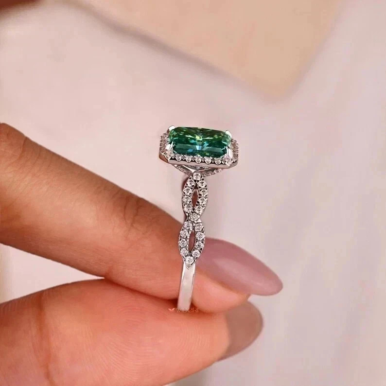 2.70 Ct Emerald Natural Emerald Diamond Solid 14K White Gold Wedding Ring Size 6
